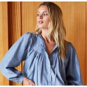 EMERSON FRY Poet Blouse Cotton Chambray Medium